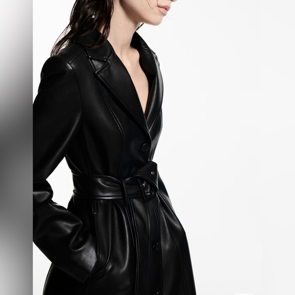 MANGO Leather Coat with Faux Fur Accents - Picture 5 of 8